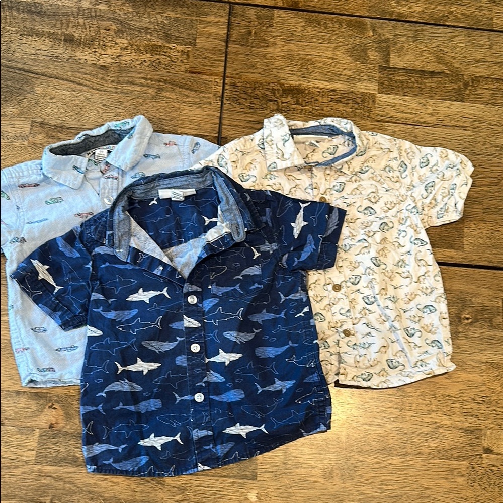 Kids Short-Sleeve Shark Print Button-Up Shirt - Navy